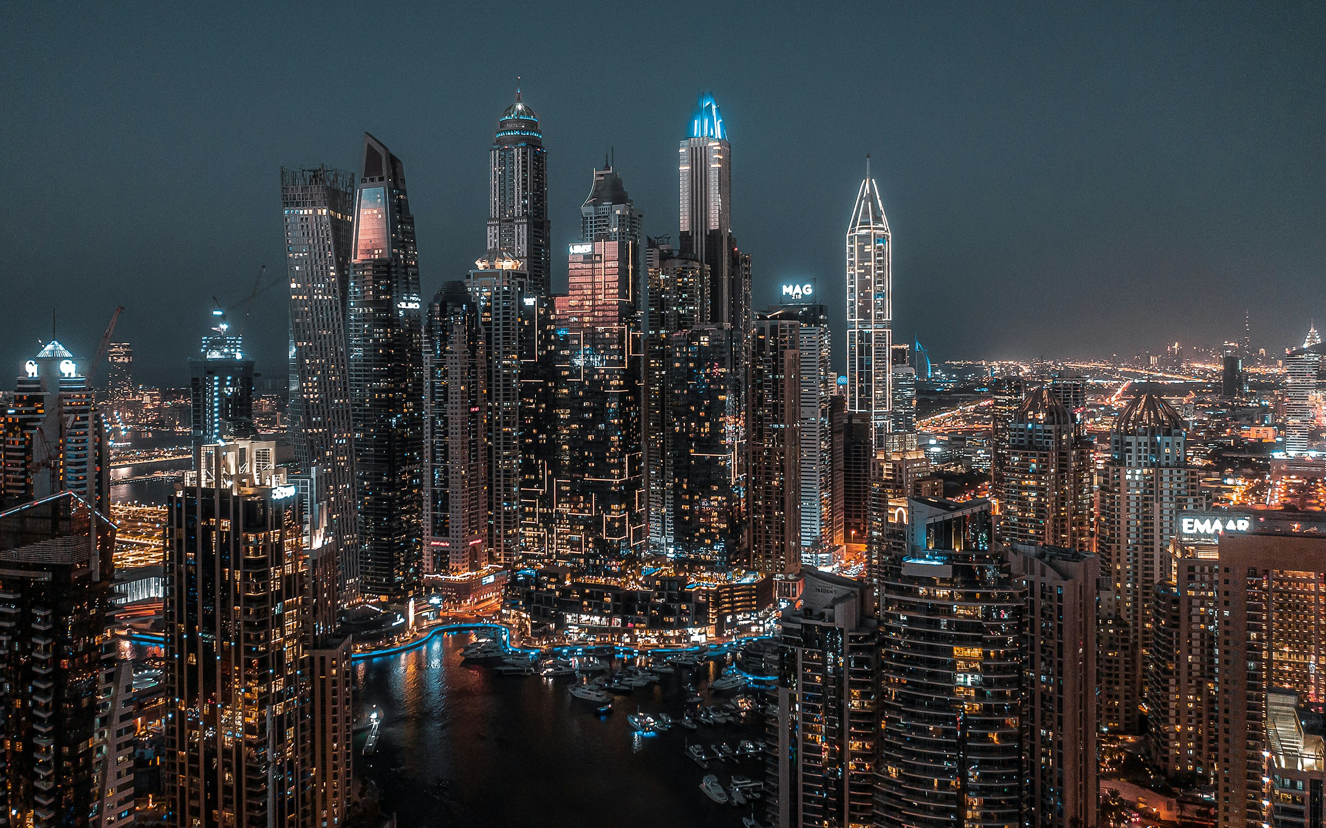 Dubai skyline illuminated at night